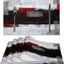 Red and Grey Modern Art Placemats Set of 4, Heat Resistant Non-Slip Artwork Dining Placemats, Washable Place Mats for Home Kitchen (Red and Grey, 18"X12")
