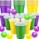 22 Pcs Mardi Gras Party Cup Set 16 oz Purple Green Yellow Beer Plastic Cups with 8 Balls Carnival Party for Indoor Outdoor Event Fun House Parties Favors