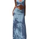 Famnbro Womens 2 Piece Skirt Sets Halter V Neck Y2k Top and Flowy Ruffle Maxi Skirts Summer Vacation Outfits S