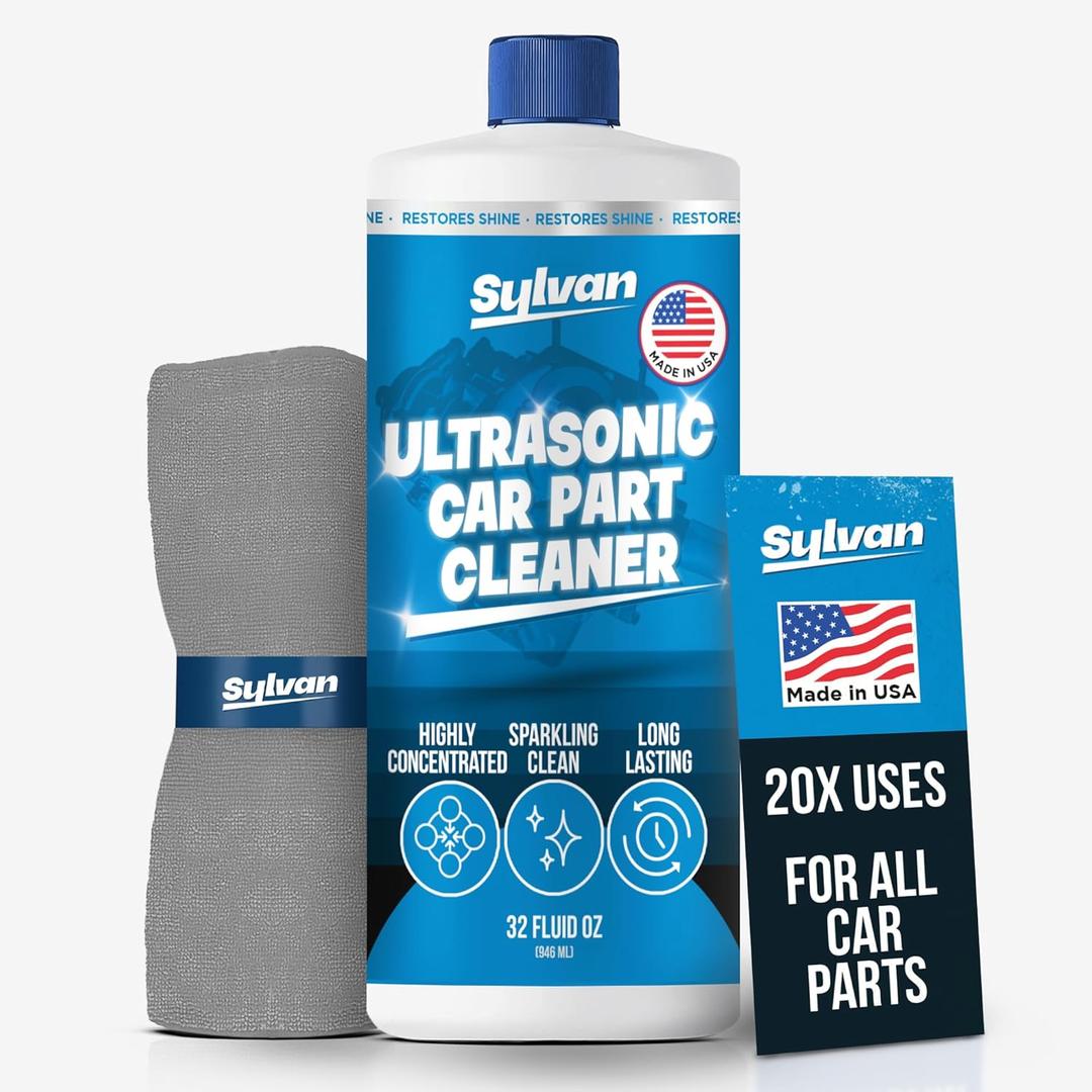 Ultrasonic Carburetor & Parts Cleaner Solution Concentrate + Free Cleaning Cloth | Makes 50 Gal. | Made in The USA | for All Ultrasonic and Immersion Machines | Cleaning Liquid | Engine Parts, Carbs (32 Oz.)