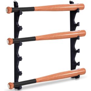 MorningRo 2 Pcs Baseball Bat Wall Mount Display Wood Bat Rack with Holders Horizontal Baseball Bats Holder with Hidden Holes Screws Anchor for Hockey Stick Memorabilia Collectible(Six,Black), 28 inches, 24 ounces