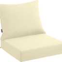 Outdoor Seat Cushion Set 24 x 24 x 4 Inch, Waterproof & Fade Resistant Patio Furniture Cushions with Removable Cover and Ties, Thick Deep Seating Pads for Outside Chair Sofa Couch, Yellow