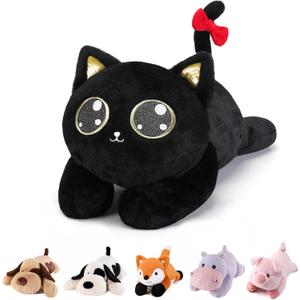 meowtastic Black Cat Weighted Stuffed Animals - 22 Inch 4.5 Pounds Weighted Plush Cat Stuffed Animal - Big Kitten Toys Pillow - Cute Plush Toys Gifts for Kids & Adults (22" 4.5 lbs) (Medium)