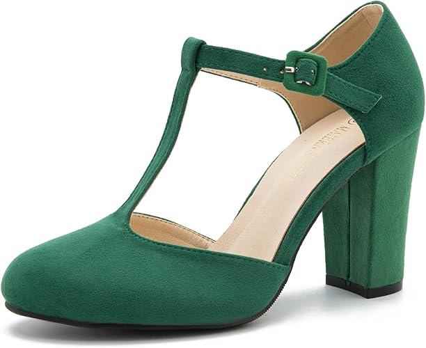 Women's T-Strap Block Chunky Heel Mary Jane Pumps Cut Out Wedding Dress Shoes
 10