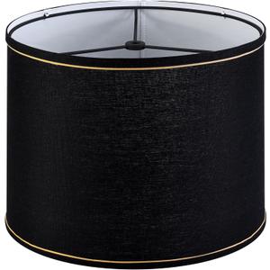 GO&SO Black and Gold Trim Drum Lamp shades,Medium Lamp shade 13" Top13" Bottom10" High(Spider) Modern Lampshades for Table&Bedside lamp,Floor Lamp Replacement Lampshade in Hand Crafted,Easy Assembly (13*13*10IN-1PC, Black&Gold trim)