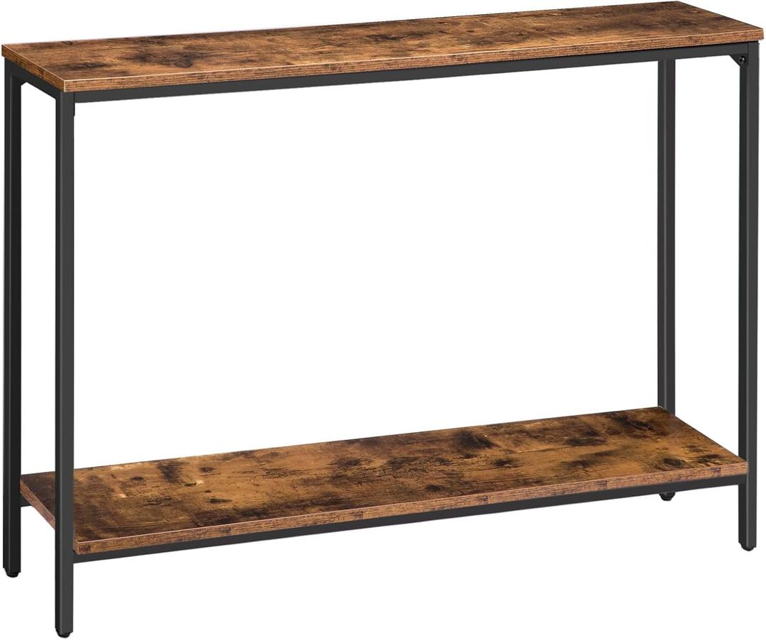HOOBRO Console Table, 47.2" Narrow Entryway Table, Sofa Table with Shelf, Entrance Table for Living Room, Hallway, Foyer, Corridor, Office, Metal Frame, Rustic Brown and Black BF20XG01G1