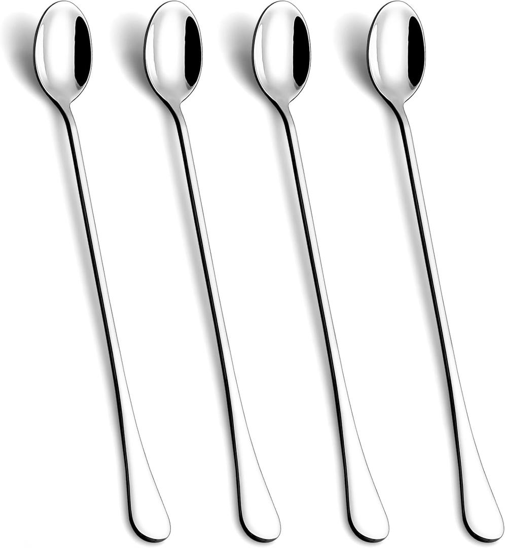 Lovingly Yours 9.5-Inch Long Handle Iced Tea Spoon, Coffee Spoons, Ice Cream Spoons, Stainless Steel Cocktail Stirring Spoons, Set of 4