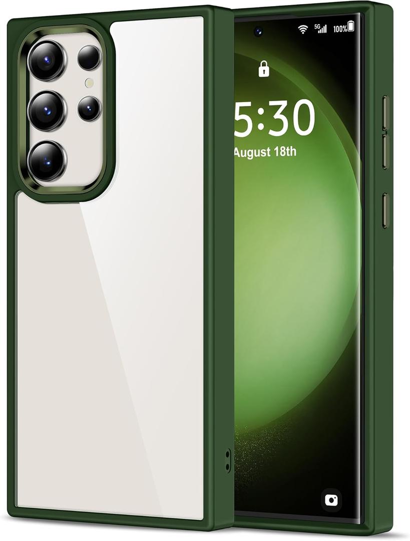 HOOMIL Case for Samsung Galaxy S23 Ultra 5G 6.8-Inch, Non-Yellowing, Drop Protection, Anti-Scratch, Transparent Hard Back Phone Cover - Green