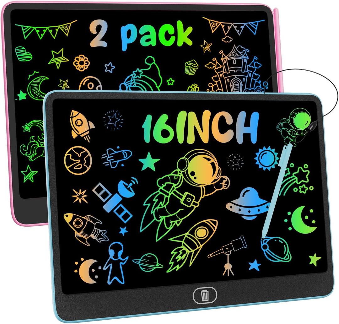 LCD Writing Tablet, 2PCS 16 Inch Colorful Drawing Pad for Kids, Eye Protection Drawing Pads with Lock & Erase FUNC, Birthday Gifts and Toys for 3 4 5 6 7 8 Year Old Girls Boys