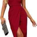 One Shoulder Formal Dress Ruched Cocktail Party Midi Dresses (Small, Red)