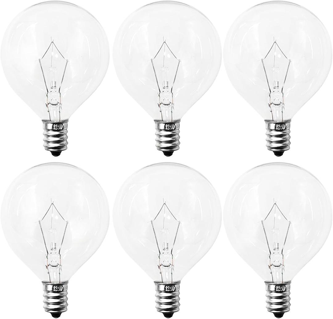 40 Watt E12 Candelabra Base Round Bulbs,G50 Light Bulbs for Full Size Scentsy Warmer,Chandelier,Decorative Vanity Lights,Ceiling Fans Lights,120V Dimmable Globe G16 1/2 Bulb,2700K Warm White,6 Pack