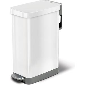 Glad Slim Trash Can with Clorox Odor Protection - Narrow Kitchen Garbage Bin with Soft Close Lid, Step On Foot Pedal and Waste Bag Roll Holder, White Stainless Steel, 45 Liter
