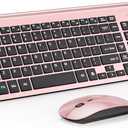 Wireless Keyboard and Mouse Ultra Slim Combo, TopMate 2.4G Silent Compact USB 2400DPI Mouse and Scissor Switch Keyboard Set with Cover, 2 AA & 2 AAA Batteries,for PC/Laptop/Windows/Mac-Rose Gold Black