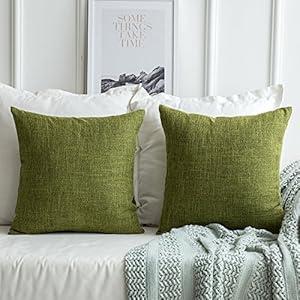 MIULEE Pack of 2 Decorative Throw Pillow Covers Linen Burlap Square Solid Farmhouse Modern Concise Throw Cushion Case Pillowcase for Sofa Car Couch 20x20 Inch 50x50 cm Green