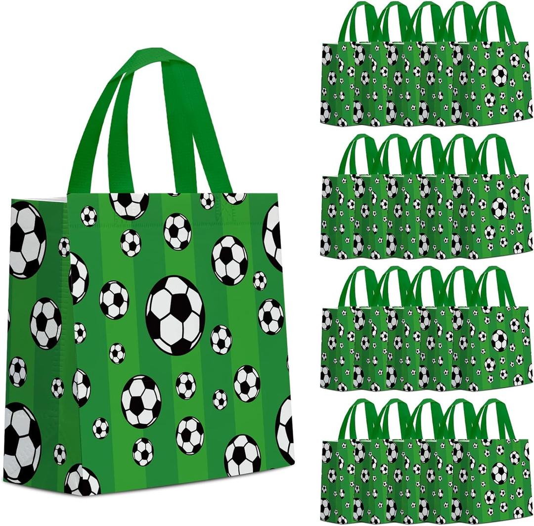 24 PCS Soccer Gift Bags Soccer Party Decorations with Handles Reusable Soccer Goodie Snack Favor Bag Non Woven Party Favor Bags for Sports Birthday Supplies