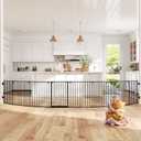 190" Extra Wide Baby Gate Playpen, Adjustable Baby Fence Play Yard, Long Dog Gates Indoor for Stair Doorway Fireplace, Large Child Gate for Toddler Kid Pet, Family Essentials Safety Gate, Black
