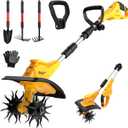 Cordless Tiller Cultivator Compatible with DEWALT 20V MAX Battery(Tool Only), Folding Electric Rototiller for Garden with 40 Steel Tines 310RPM, 9.1In Tilling Width and 6.3In Depth (Yellow Black)