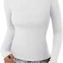 REORIA Women's Basic Long Sleeve Thermal Shirts Mock Turtle Neck Soft Fleece Lined Winter Warm Slim Fit Underwear Tops 2025 (White, M)