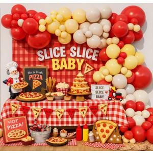 Pizza Party Balloon Arch Garland Kit for Pizza theme Birthday Slice Baby Shower Special Delivery Bridal Shower Girls Night Bachelorette Party Decoration (Cheese Yellow Red)