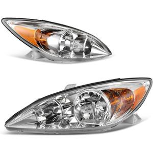 AUTOSAVER88 Headlight Assembly Compatible with 2002 2003 2004 Camry (Only Fits LE/XLE) Chrome Housing Amber Reflector Clear Lens