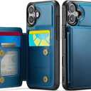 Vinich for iPhone 16 Wallet Case with Card Holder, RFID Blocking Credit Slots Kickstand Shockproof Phone Cover Fit for iPhone 16 6.1" Blue