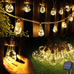 Solar Outdoor String Lights, 20Ft Vintage Rope Hemp Solar Patio Lights, Waterproof Warm White Solar Powered String Lights With 8 Modes 16 Shatterproof Bulbs for Garden Fence Stairs Balcony Caf Bistro