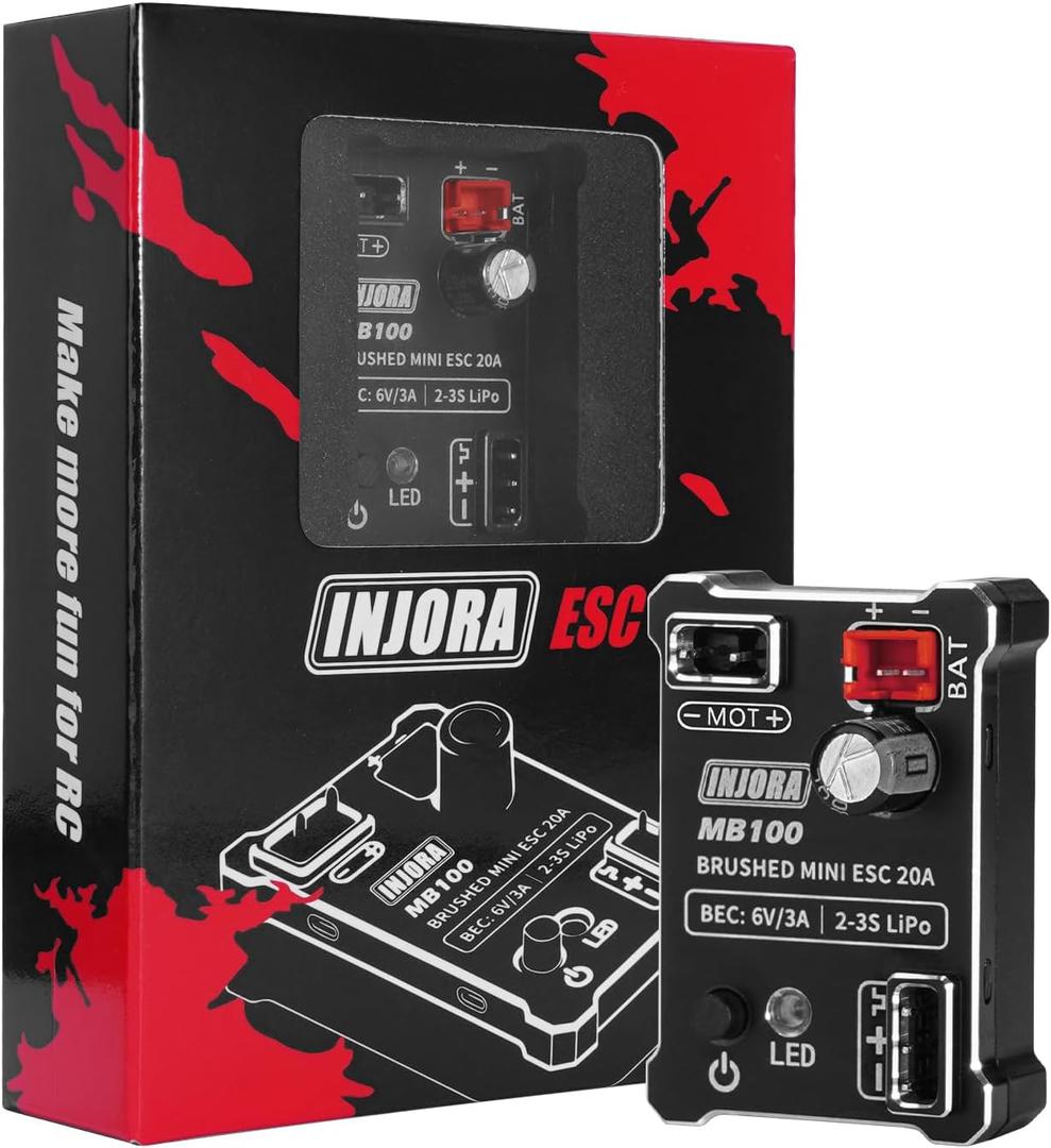 INJORA MB100-R80 20A Brushed Mini ESC for 1/24 1/18 RC Crawler Upgrade (V2)