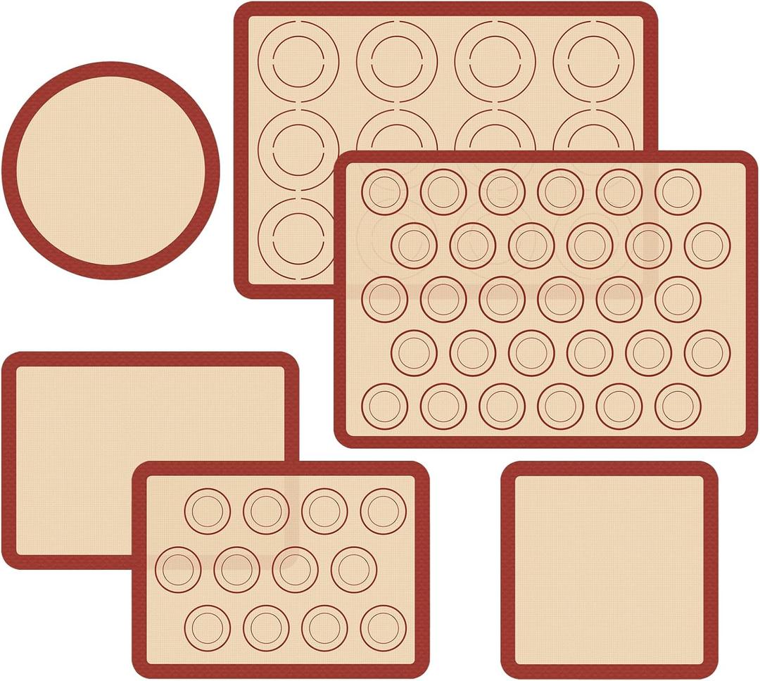 Silicone Baking Mat Set of 6, Macaron Silicone Baking Mat for Baking Sheets, NonStick & Reusable Silicone Mats for Baking Macarons, Cookies, Pastries, Pizza