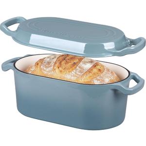 VORRINGARD Oval Dutch Oven Pot with Lid, Enamel Coating Cast Iron Bread Pans for Homemade Sourdough Bread Baking, Cooking, 4 Quart, Sea Salt