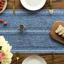 Artoid Mode Blue Rustic Cotton Linen Table Runner, Seasonal Embroidered Hollow Kitchen Dining Table Decoration for Home Party Decor 13x60 Inch