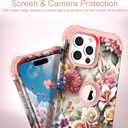 Hocase for iPhone 14 Pro Max Case, Heavy Duty Shockproof Protection Soft Silicone Rubber+Hard Plastic Bumpers Hybrid Protective Case for iPhone 14 Pro Max 2022 - Rose & Lily Flowers