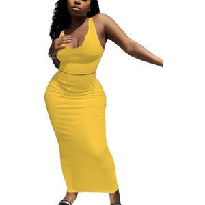 Nimsruc 2 Piece Outfits for Women Sexy Bodycon Skirt Set Summer Casual Matching Sets (Yellow, S)