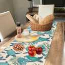 Sea Turtle Starfish Coral Table Runner Linen Long Farmhouse Rustic TableRunner for Party Holiday Dining Room /Kitchen,13 x 70 Inches