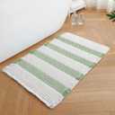 Waffle Bath Mat, Boho Bathroom Rugs Non Slip Washable Absorbent Checkered Bathroom Mat Quick Dry Farmhouse Bathroom Decor for Shower, Tub, Sink, Toilet, Vanity (Green & White, 20" x 32")
