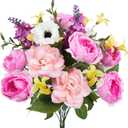 HUAESIN Peonies Artificial Flowers 2 Bundles Summer Fake Flowers Faux Rose Bouquet with Lavender Silk Flower Arrangement for Home Farmhouse Table Centerpieces Cemetery Grave (Colorful)