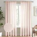 Melodieux Light Pink Semi Sheer Curtains 96 Inches Long for Living Room, Bedroom Faux Linen Texture Farmhouse Rod Pocket Shiny Sheer Curtains Drapes Light Filtering, 52" W x 96" L, 2 Panels