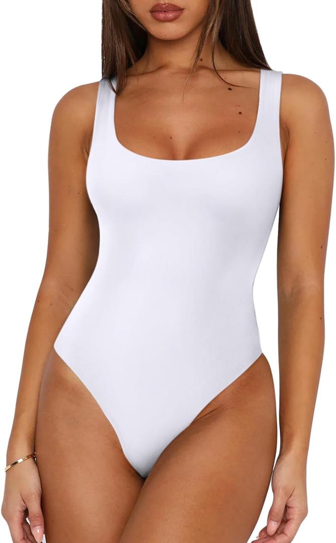 REORIA Women's Sexy Square Neck Sleeveless Double Lined Basic Bodysuits Backless Tank Tops Going Out (White, Large) REORIA Women's Sexy Square Neck Sleeveless Double Lined Basic Bodysuits Backless Tank Tops Going Out (White, Large)