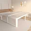 VYM 16 Inch Bed Frame Queen Size, Heavy Duty Platform Bed Frame Support 3500 LBS, No Box Spring Needed, DIY Headboard, Anti-Slip Mattress Stopper, Round Corner Leg, Easy Assembly, White