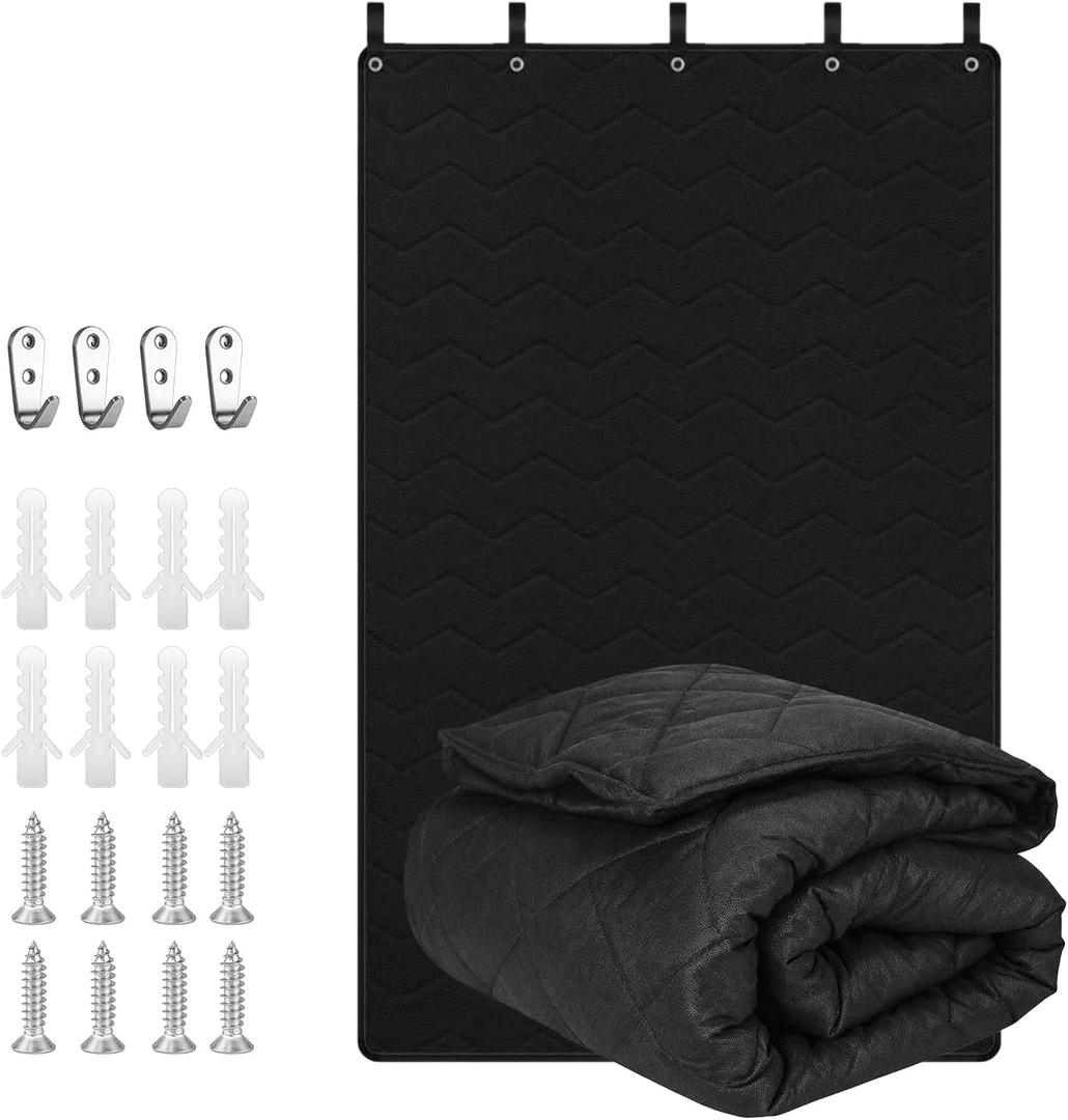 Soundproof Curtain 48"  78"  Lightweight Automotive-Grade Acoustic Sound Dampening Blanket with Grommets, Hanging Loops & Wall Hooks, Noise Blocking for Windows, Rooms, Offices & Home Studios, Black