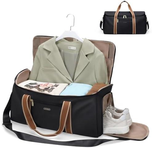 Garment Bags for Travel 2 in 1 Convertible Suit Travel Duffel Bag for Women, Stylish Carry On Duffle Bag with Shoulder Strap and Shoes Compartment (Black)