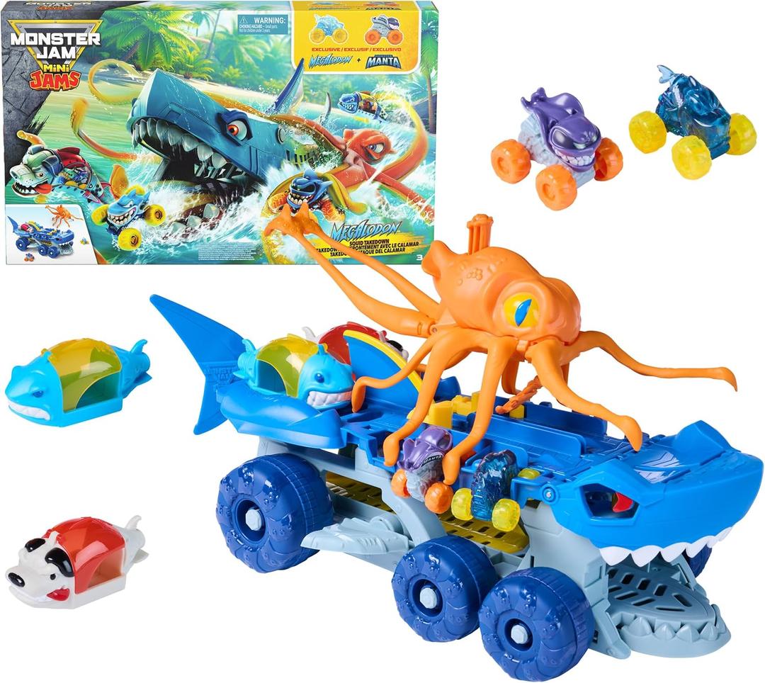 Monster Jam Mini Jams Megalodon Squid Takedown Monster Trucks Playset, One Size