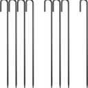 24 Inch J Hook Rebar Stakes 3/8" Thick, 8 Pack Extra Heavy Duty Black E-Coated Steel Ground Anchors for Greenhouse, Carport, Commercial Bounce House, High Wind Areas & Soft Soil