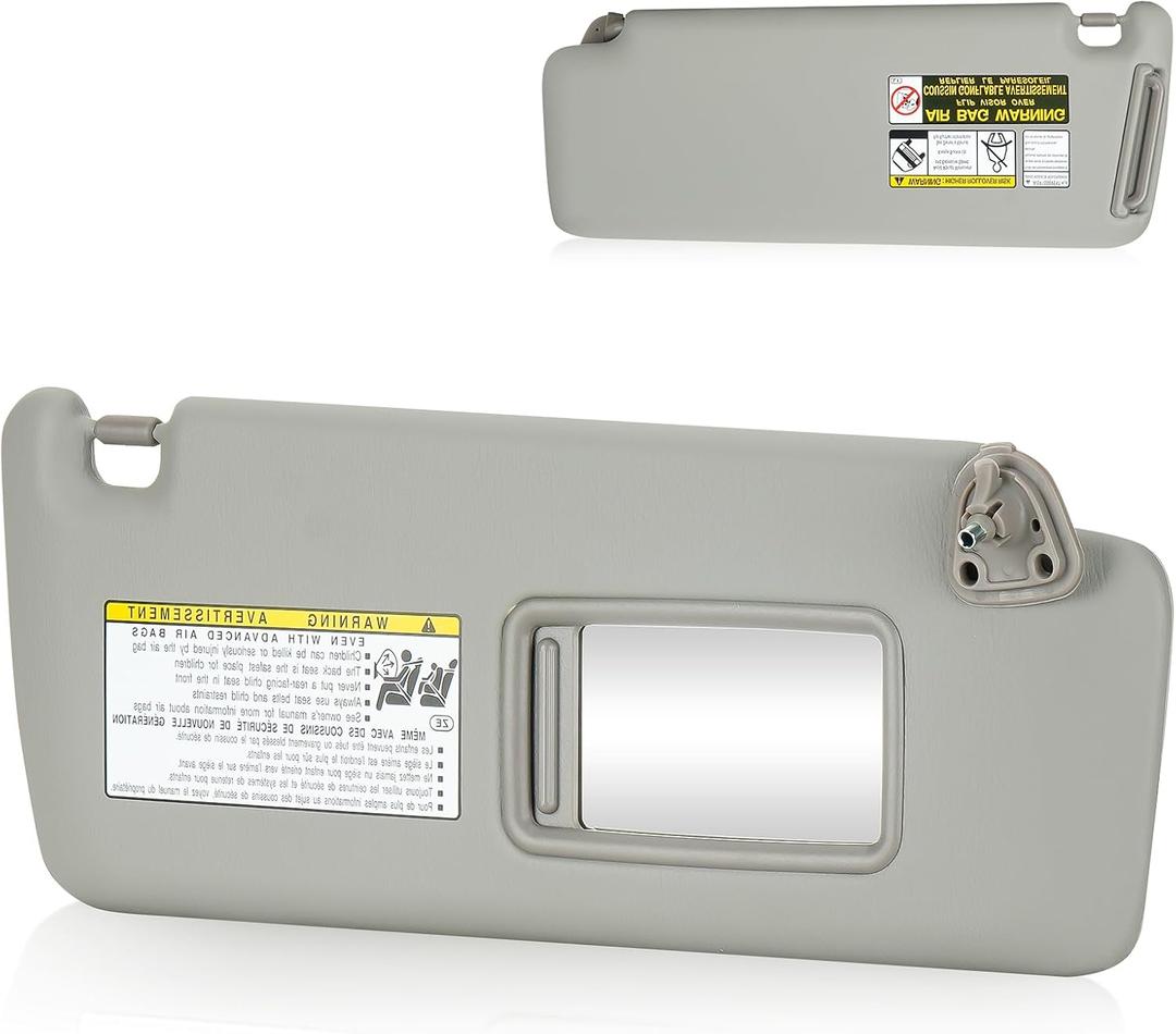 Right Passenger Side Sun Visor Without Light Fit for Toyota Highlander 2004 2005 2006 2007, Replaces for 74320-48260-A0 Gray