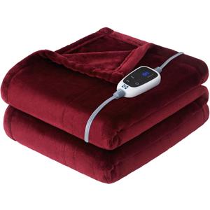 Sealy Heated Blanket Throw, Soft Flannel Electric Blanket with 6 Heat Settings & 2-10 Hour Auto Shut Off, Fast Heating with ETL Certificated Machine Washable, 50x60 Inch, Burgundy
