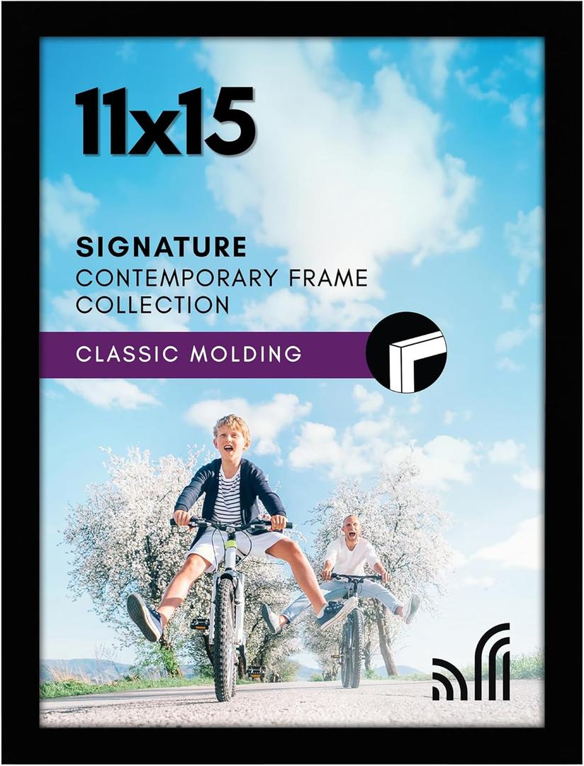 Americanflat 11x15 Picture Frame with Shatter-Resistant Glass - Signature Collection - Gallery-Style Frames Made of Engineered Wood - Photo Frame for Wall Display - Black