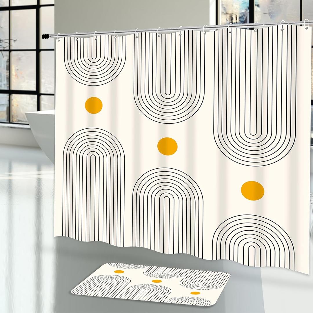 Shower Curtain Set Bathroom Shower Curtain Set with Shower Curtain and Non-Slip Rug Enduring Shower Curtain Waterproof for Bathroom