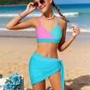 Girls Swimsuit V Neck Bikini Set Color Block with Cover Up 3Pcs Bathing Suits,13-14 Y