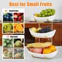 Ceramic Fruit Bowl for Kitchen Counter - 3 Tier Fruit Basket with Metal Stand, Tiered Fruit Stand for Countertop, Snack, Nuts, Cake, Dessert, Cute (Gold, Large)