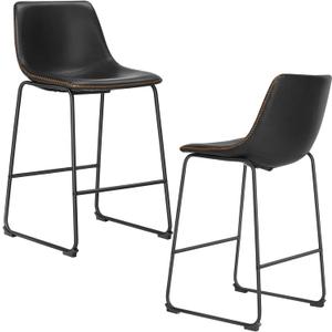 DUMOS 26 Inch Counter Height Bar Stools Set of 2, Modern Faux Leather High Barstools with Back and Metal Leg, Bar Chairs for Kitchen lsland, Black
