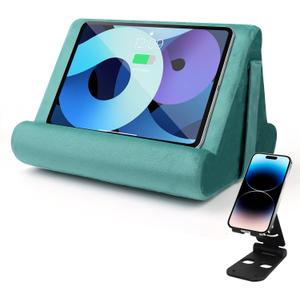 Multi-Angle Tablet Stand with Soft Pad Cushion and Net Pocket - Universal Phone and Pad Holder for Lap, Knee, Sofa and Bed (Light Blue)